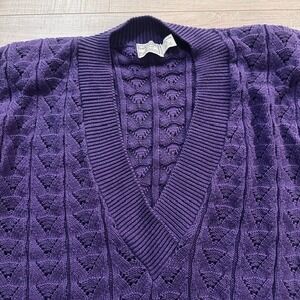 Babette and Partners Vintage Purple Pointelle V-Neck Cotton Sweater 80s S
